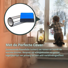 Perfect Cover Sun Control Window Film - 75cm x 200 cm - Insulating Window Film - With Squeegee - Mirror Effect - Anti-Look-In - Blocks UV rays