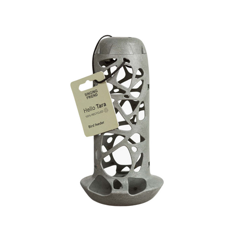 Singing Friend TARA - Bird Feeder - 100% Recycled Material - Grey - For Fat Balls and Fat Rolls - Including Recycled rPET Rope - Sustainable Bird Feeder