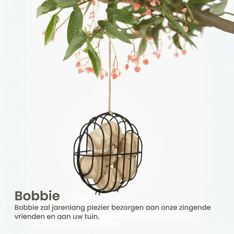 Singing Friend BOBBIE - Wire Bird Feeder - Brown - Round Design - Sustainable Bird Furnishings