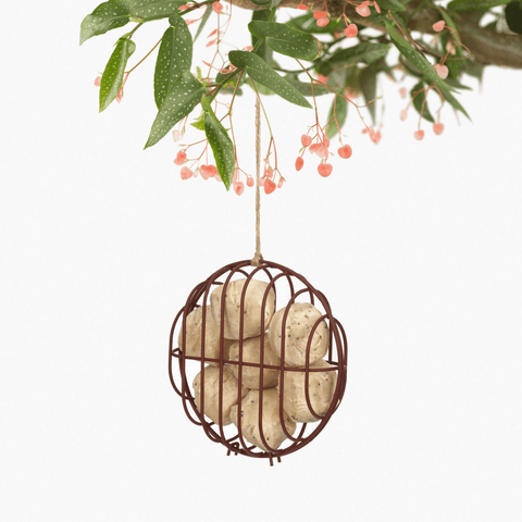 Singing Friend BOBBIE - Wire Bird Feeder - Brown - Round Design - Sustainable Bird Furnishings