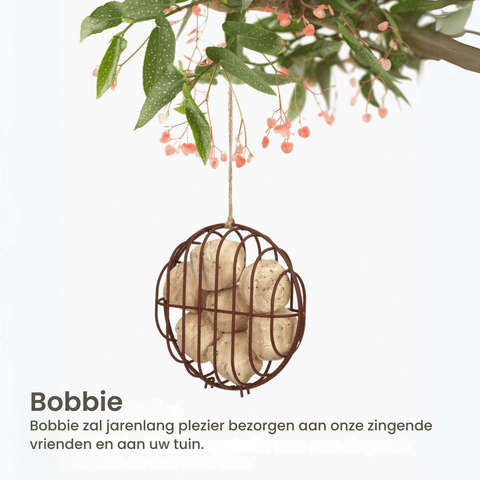 Singing Friend BOBBIE - Wire Bird Feeder - Brown - Round Design - Sustainable Bird Furnishings