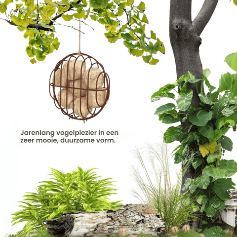 Singing Friend BOBBIE - Wire Bird Feeder - Brown - Round Design - Sustainable Bird Furnishings