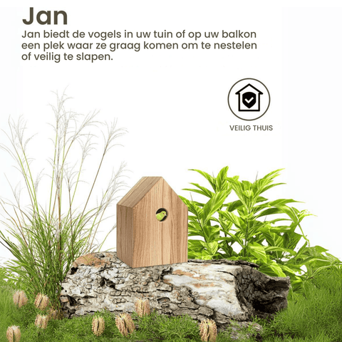 Singing Friend JAN - Wooden Nesting Box - House-shaped Design - Sustainable Bird Nesting Box