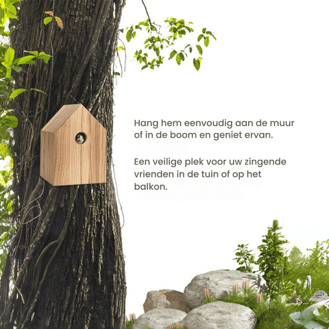 Singing Friend JAN - Wooden Nesting Box - House-shaped Design - Sustainable Bird Nesting Box