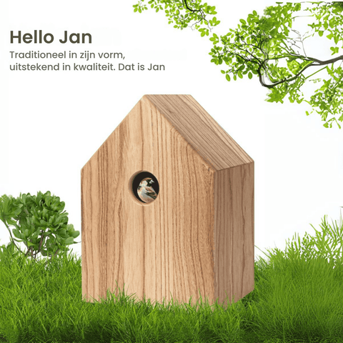 Singing Friend JAN - Wooden Nesting Box - House-shaped Design - Sustainable Bird Nesting Box