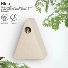 Amico che canta - Hello Nina - Nido per uccelli in ceramica fatto a mano - Disponibile in beige o grigio