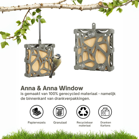 Singing Friend ANNA - Window Bird Feeder - 100% Recycled Material - Grey - Suction Cups Included