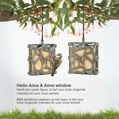 Singing Friend ANNA - Window Bird Feeder - 100% Recycled Material - Grey - Suction Cups Included