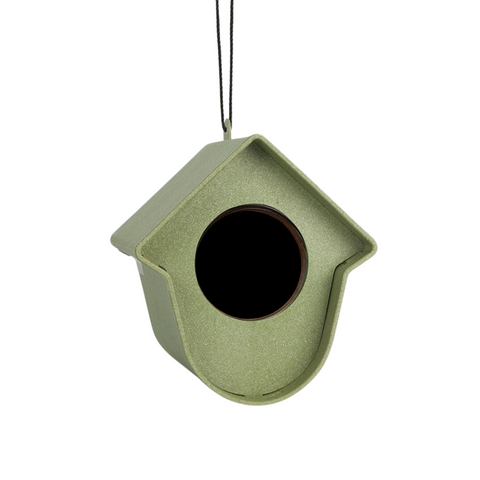 Singing Friend EVIE - Bird Feeder - 100% Recycled Material - Grey with Leaves Front - Sustainable Bird Feeder