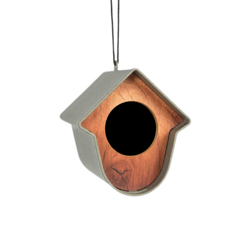 Singing Friend EVIE - Bird Feeder - 100% Recycled Material - Grey with Leaves Front - Sustainable Bird Feeder