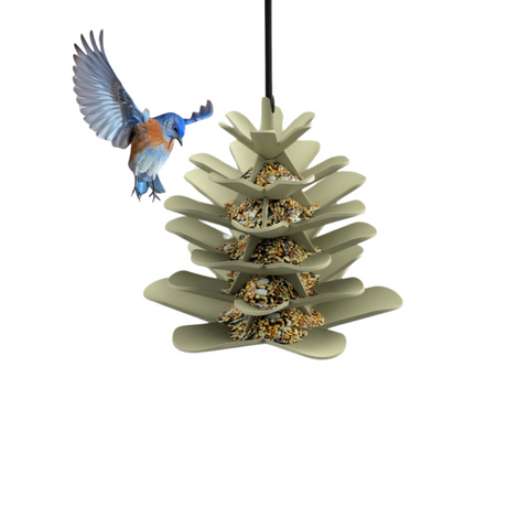 Singing Friend JESSE - Bird Feeder - 98% Recycled Material - Grey - For Seeds - Includes Recycled rPET Rope - NEW - Sustainable Bird Feeder