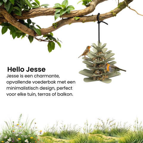 Singing Friend JESSE - Bird Feeder - 98% Recycled Material - Grey - For Seeds - Includes Recycled rPET Rope - NEW - Sustainable Bird Feeder