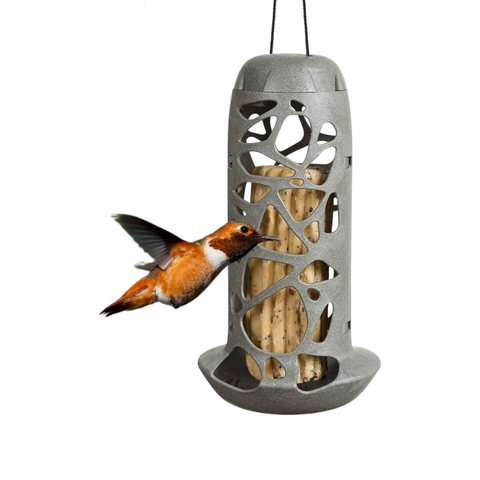 Singing Friend TARA - Bird Feeder - 100% Recycled Material - Grey - For Fat Balls and Fat Rolls - Including Recycled rPET Rope - Sustainable Bird Feeder